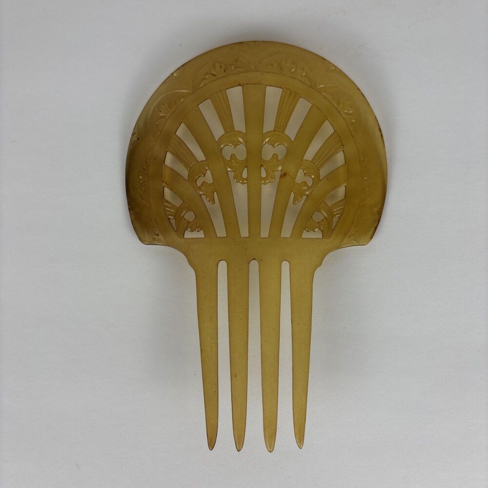 Vtg Hair Comb Art Deco Pale Amber Celluloid Edwardian Mantilla Style